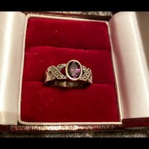 Vintage sterling silver, marcasite, amethyst ring